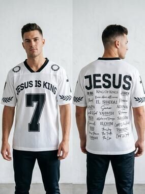 Jesus Is King Black White Mesh Athletic Football Jersey Top Size M